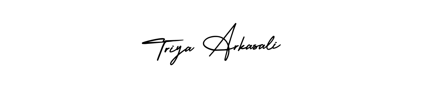 You should practise on your own different ways (AmerikaSignatureDemo-Regular) to write your name (Triya Arkasali) in signature. don't let someone else do it for you. Triya Arkasali signature style 3 images and pictures png