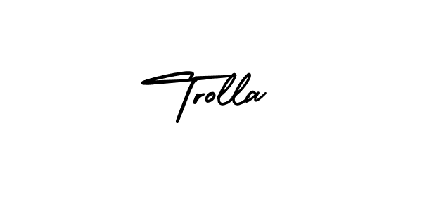 You should practise on your own different ways (AmerikaSignatureDemo-Regular) to write your name (Trolla) in signature. don't let someone else do it for you. Trolla signature style 3 images and pictures png