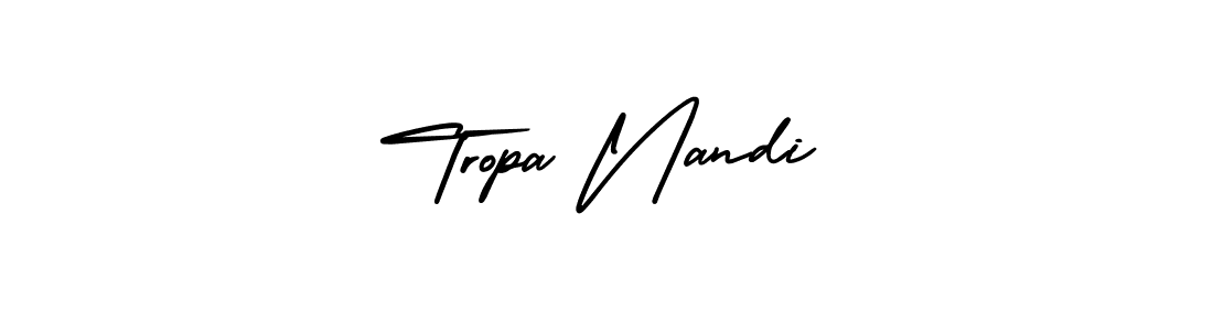 You should practise on your own different ways (AmerikaSignatureDemo-Regular) to write your name (Tropa Nandi) in signature. don't let someone else do it for you. Tropa Nandi signature style 3 images and pictures png