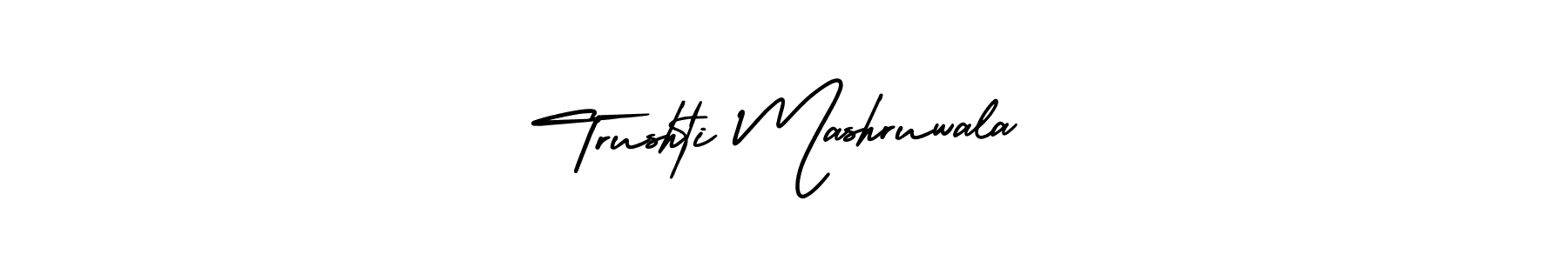 The best way (AmerikaSignatureDemo-Regular) to make a short signature is to pick only two or three words in your name. The name Trushti Mashruwala include a total of six letters. For converting this name. Trushti Mashruwala signature style 3 images and pictures png