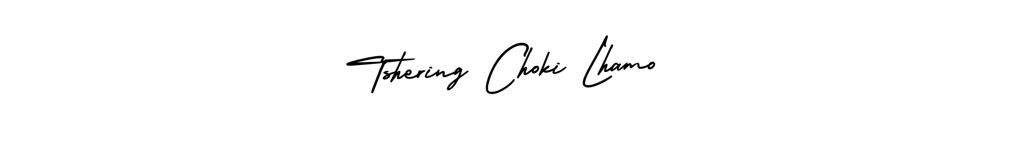 How to make Tshering Choki Lhamo name signature. Use AmerikaSignatureDemo-Regular style for creating short signs online. This is the latest handwritten sign. Tshering Choki Lhamo signature style 3 images and pictures png