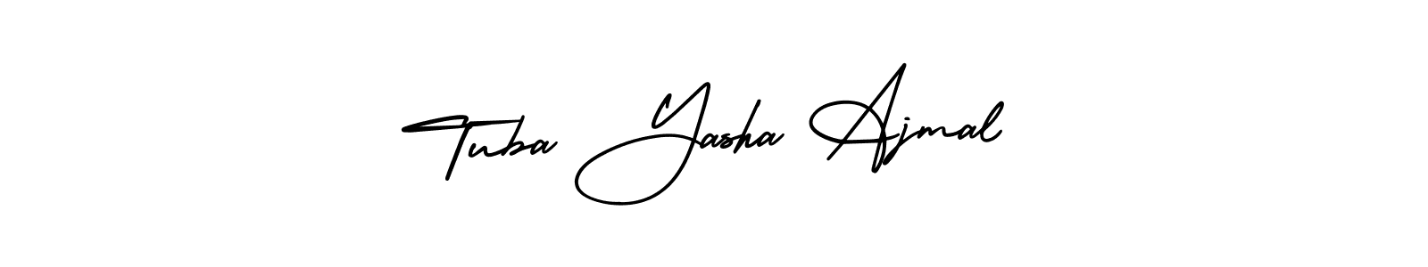 You should practise on your own different ways (AmerikaSignatureDemo-Regular) to write your name (Tuba Yasha Ajmal) in signature. don't let someone else do it for you. Tuba Yasha Ajmal signature style 3 images and pictures png