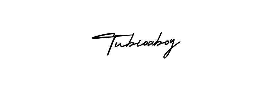 You should practise on your own different ways (AmerikaSignatureDemo-Regular) to write your name (Tubioaboy) in signature. don't let someone else do it for you. Tubioaboy signature style 3 images and pictures png