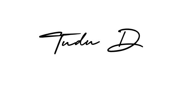 Use a signature maker to create a handwritten signature online. With this signature software, you can design (AmerikaSignatureDemo-Regular) your own signature for name Tudu D. Tudu D signature style 3 images and pictures png