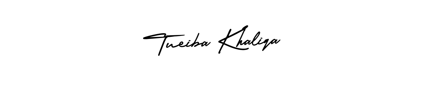 You should practise on your own different ways (AmerikaSignatureDemo-Regular) to write your name (Tueiba Khaliqa) in signature. don't let someone else do it for you. Tueiba Khaliqa signature style 3 images and pictures png