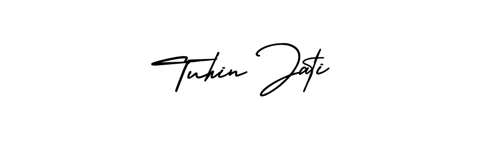 The best way (AmerikaSignatureDemo-Regular) to make a short signature is to pick only two or three words in your name. The name Tuhin Jati include a total of six letters. For converting this name. Tuhin Jati signature style 3 images and pictures png