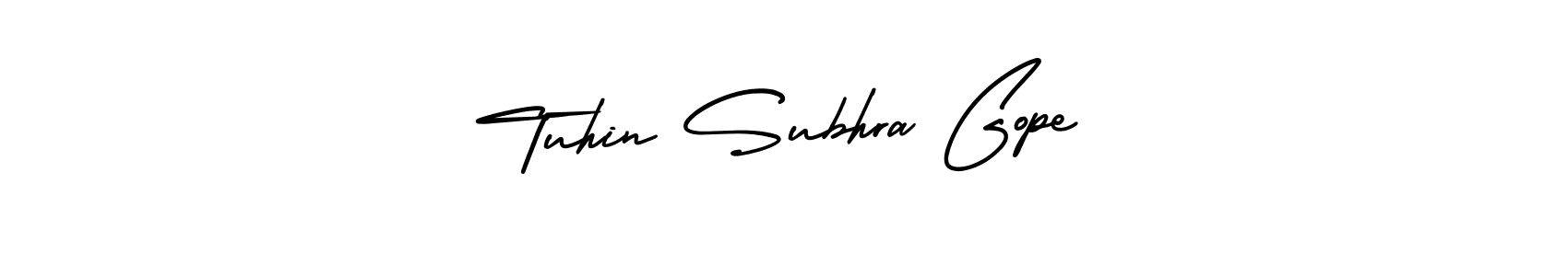 You should practise on your own different ways (AmerikaSignatureDemo-Regular) to write your name (Tuhin Subhra Gope) in signature. don't let someone else do it for you. Tuhin Subhra Gope signature style 3 images and pictures png