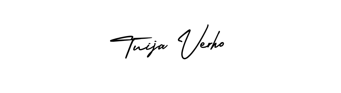 You should practise on your own different ways (AmerikaSignatureDemo-Regular) to write your name (Tuija Verho) in signature. don't let someone else do it for you. Tuija Verho signature style 3 images and pictures png