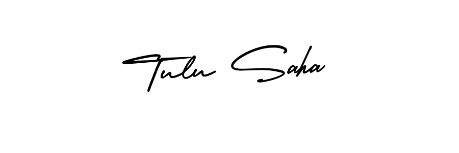 You should practise on your own different ways (AmerikaSignatureDemo-Regular) to write your name (Tulu Saha) in signature. don't let someone else do it for you. Tulu Saha signature style 3 images and pictures png