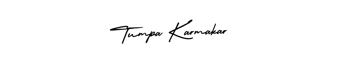 The best way (AmerikaSignatureDemo-Regular) to make a short signature is to pick only two or three words in your name. The name Tumpa Karmakar include a total of six letters. For converting this name. Tumpa Karmakar signature style 3 images and pictures png