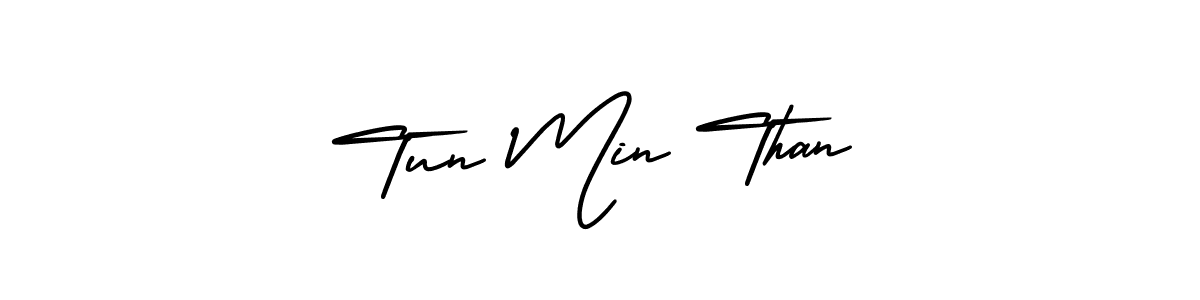 You should practise on your own different ways (AmerikaSignatureDemo-Regular) to write your name (Tun Min Than) in signature. don't let someone else do it for you. Tun Min Than signature style 3 images and pictures png