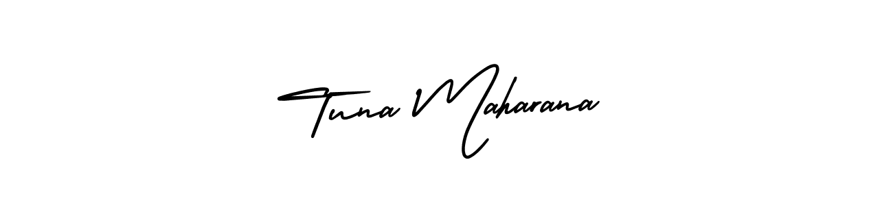 You should practise on your own different ways (AmerikaSignatureDemo-Regular) to write your name (Tuna Maharana) in signature. don't let someone else do it for you. Tuna Maharana signature style 3 images and pictures png