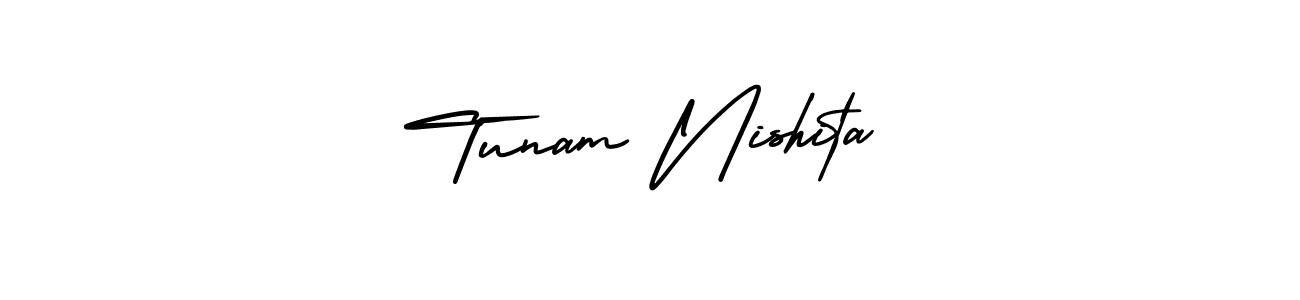 Design your own signature with our free online signature maker. With this signature software, you can create a handwritten (AmerikaSignatureDemo-Regular) signature for name Tunam Nishita. Tunam Nishita signature style 3 images and pictures png