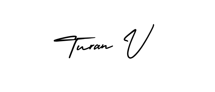 How to make Turan V name signature. Use AmerikaSignatureDemo-Regular style for creating short signs online. This is the latest handwritten sign. Turan V signature style 3 images and pictures png