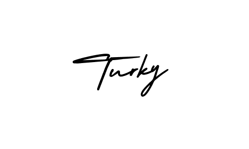 Design your own signature with our free online signature maker. With this signature software, you can create a handwritten (AmerikaSignatureDemo-Regular) signature for name Turky. Turky signature style 3 images and pictures png