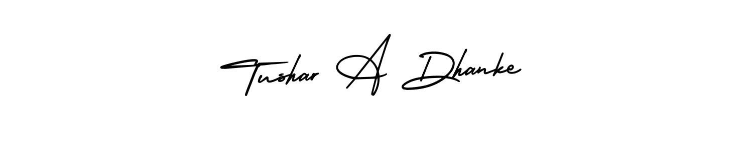 You should practise on your own different ways (AmerikaSignatureDemo-Regular) to write your name (Tushar A Dhanke) in signature. don't let someone else do it for you. Tushar A Dhanke signature style 3 images and pictures png