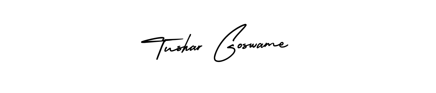 You should practise on your own different ways (AmerikaSignatureDemo-Regular) to write your name (Tushar Goswame) in signature. don't let someone else do it for you. Tushar Goswame signature style 3 images and pictures png