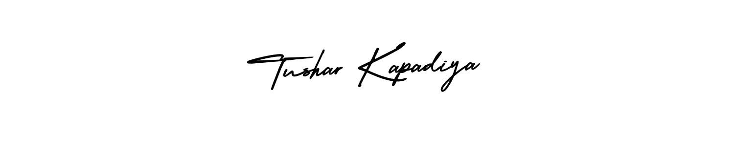 The best way (AmerikaSignatureDemo-Regular) to make a short signature is to pick only two or three words in your name. The name Tushar Kapadiya include a total of six letters. For converting this name. Tushar Kapadiya signature style 3 images and pictures png