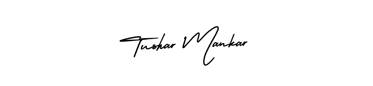 You should practise on your own different ways (AmerikaSignatureDemo-Regular) to write your name (Tushar Mankar) in signature. don't let someone else do it for you. Tushar Mankar signature style 3 images and pictures png