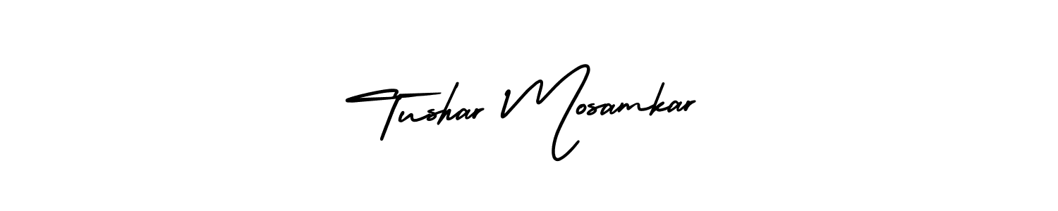 The best way (AmerikaSignatureDemo-Regular) to make a short signature is to pick only two or three words in your name. The name Tushar Mosamkar include a total of six letters. For converting this name. Tushar Mosamkar signature style 3 images and pictures png