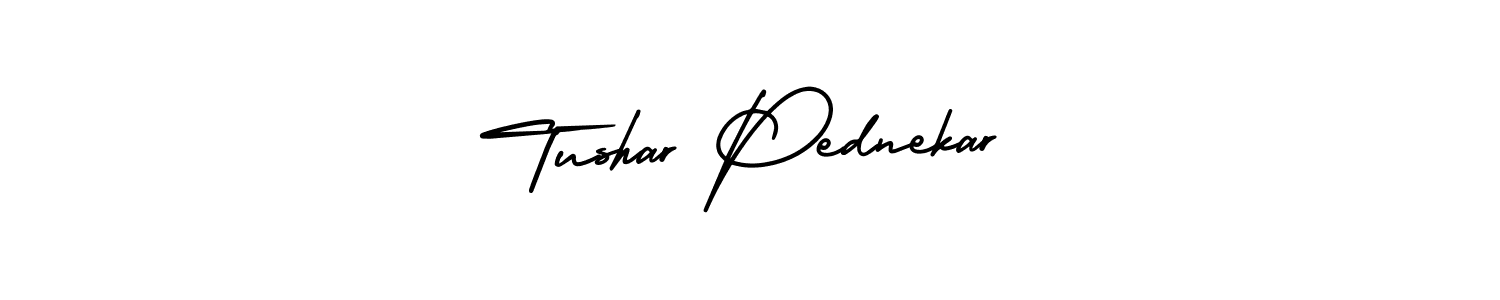 You should practise on your own different ways (AmerikaSignatureDemo-Regular) to write your name (Tushar Pednekar) in signature. don't let someone else do it for you. Tushar Pednekar signature style 3 images and pictures png