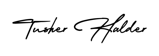 You should practise on your own different ways (AmerikaSignatureDemo-Regular) to write your name (Tusher Halder) in signature. Don't let someone else do it for you. Tusher Halder signature style 3 images and pictures png