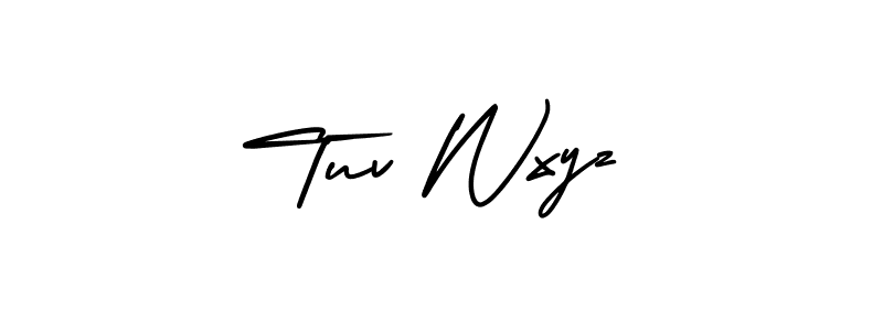 You should practise on your own different ways (AmerikaSignatureDemo-Regular) to write your name (Tuv Wxyz) in signature. don't let someone else do it for you. Tuv Wxyz signature style 3 images and pictures png