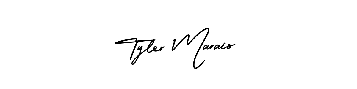 You should practise on your own different ways (AmerikaSignatureDemo-Regular) to write your name (Tyler Marais) in signature. don't let someone else do it for you. Tyler Marais signature style 3 images and pictures png