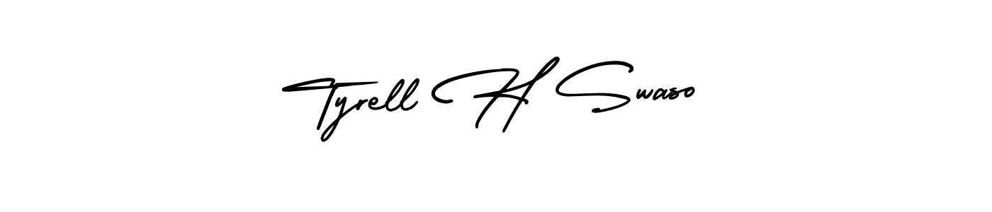 The best way (AmerikaSignatureDemo-Regular) to make a short signature is to pick only two or three words in your name. The name Tyrell H Swaso include a total of six letters. For converting this name. Tyrell H Swaso signature style 3 images and pictures png