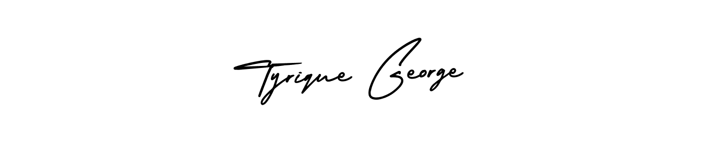 The best way (AmerikaSignatureDemo-Regular) to make a short signature is to pick only two or three words in your name. The name Tyrique George include a total of six letters. For converting this name. Tyrique George signature style 3 images and pictures png