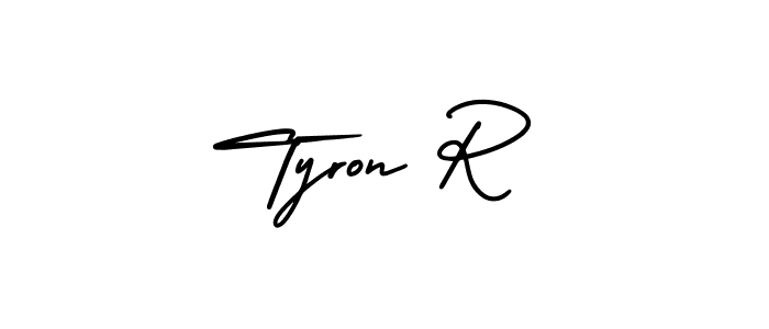 Use a signature maker to create a handwritten signature online. With this signature software, you can design (AmerikaSignatureDemo-Regular) your own signature for name Tyron R. Tyron R signature style 3 images and pictures png