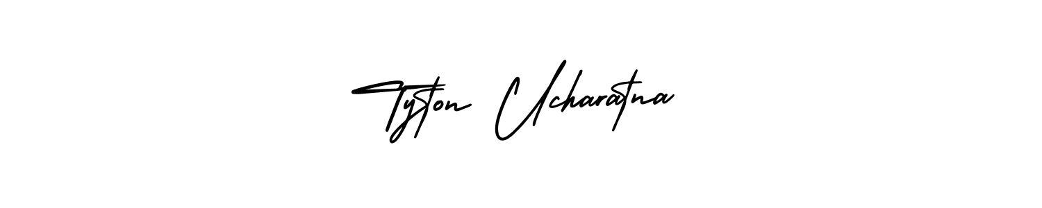 The best way (AmerikaSignatureDemo-Regular) to make a short signature is to pick only two or three words in your name. The name Tyton Ucharatna include a total of six letters. For converting this name. Tyton Ucharatna signature style 3 images and pictures png