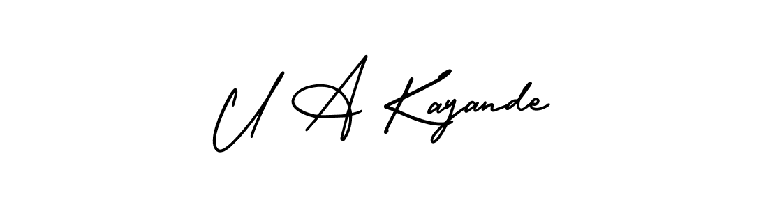 You should practise on your own different ways (AmerikaSignatureDemo-Regular) to write your name (U A Kayande) in signature. don't let someone else do it for you. U A Kayande signature style 3 images and pictures png