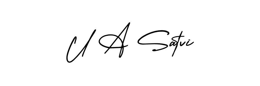 Also You can easily find your signature by using the search form. We will create U A Satvi name handwritten signature images for you free of cost using AmerikaSignatureDemo-Regular sign style. U A Satvi signature style 3 images and pictures png