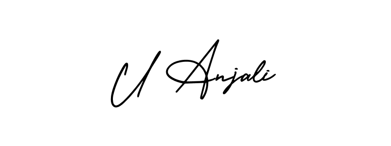 This is the best signature style for the U Anjali name. Also you like these signature font (AmerikaSignatureDemo-Regular). Mix name signature. U Anjali signature style 3 images and pictures png