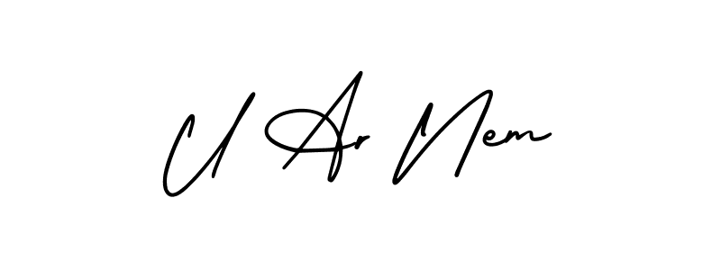 if you are searching for the best signature style for your name U Ar Nem. so please give up your signature search. here we have designed multiple signature styles  using AmerikaSignatureDemo-Regular. U Ar Nem signature style 3 images and pictures png