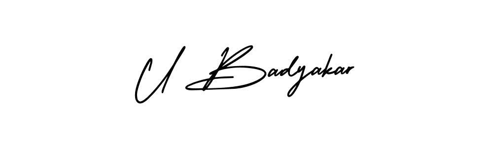 U Badyakar stylish signature style. Best Handwritten Sign (AmerikaSignatureDemo-Regular) for my name. Handwritten Signature Collection Ideas for my name U Badyakar. U Badyakar signature style 3 images and pictures png