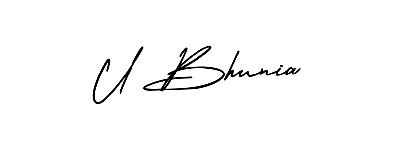 Similarly AmerikaSignatureDemo-Regular is the best handwritten signature design. Signature creator online .You can use it as an online autograph creator for name U Bhunia. U Bhunia signature style 3 images and pictures png