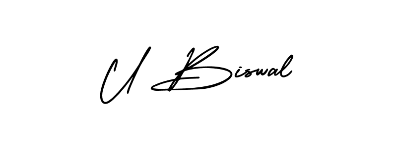 How to make U Biswal name signature. Use AmerikaSignatureDemo-Regular style for creating short signs online. This is the latest handwritten sign. U Biswal signature style 3 images and pictures png