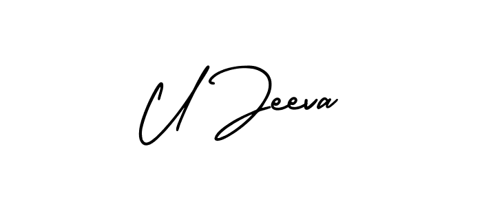 Use a signature maker to create a handwritten signature online. With this signature software, you can design (AmerikaSignatureDemo-Regular) your own signature for name U Jeeva. U Jeeva signature style 3 images and pictures png