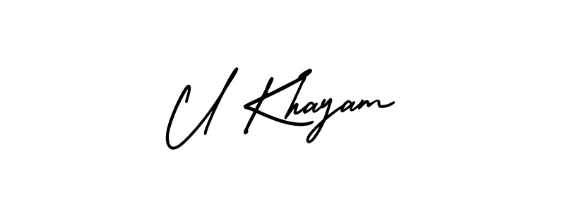 Similarly AmerikaSignatureDemo-Regular is the best handwritten signature design. Signature creator online .You can use it as an online autograph creator for name U Khayam. U Khayam signature style 3 images and pictures png