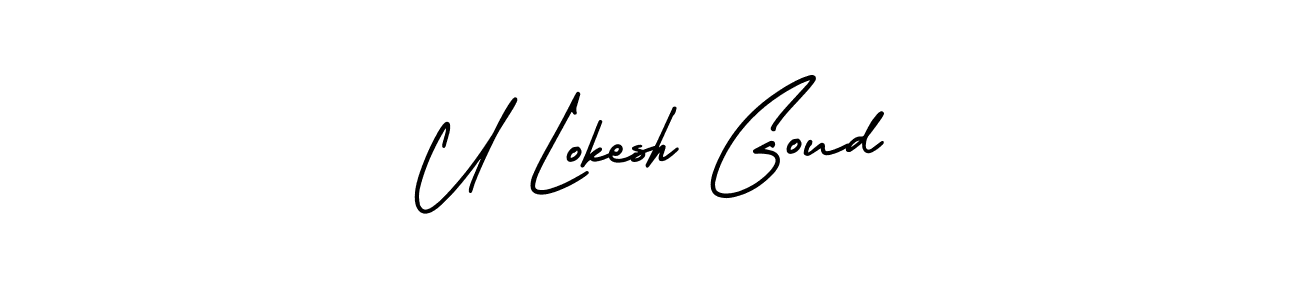 This is the best signature style for the U Lokesh Goud name. Also you like these signature font (AmerikaSignatureDemo-Regular). Mix name signature. U Lokesh Goud signature style 3 images and pictures png