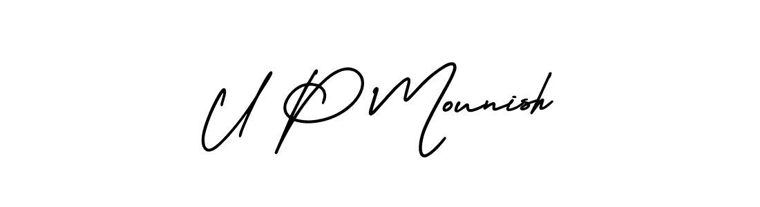 Make a beautiful signature design for name U P Mounish. With this signature (AmerikaSignatureDemo-Regular) style, you can create a handwritten signature for free. U P Mounish signature style 3 images and pictures png