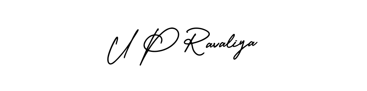 The best way (AmerikaSignatureDemo-Regular) to make a short signature is to pick only two or three words in your name. The name U P Ravaliya include a total of six letters. For converting this name. U P Ravaliya signature style 3 images and pictures png