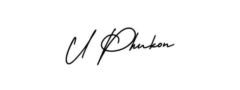 Make a beautiful signature design for name U Phukon. With this signature (AmerikaSignatureDemo-Regular) style, you can create a handwritten signature for free. U Phukon signature style 3 images and pictures png