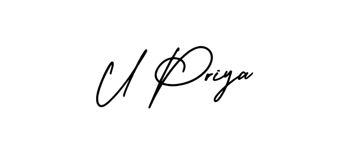 Also You can easily find your signature by using the search form. We will create U Priya name handwritten signature images for you free of cost using AmerikaSignatureDemo-Regular sign style. U Priya signature style 3 images and pictures png
