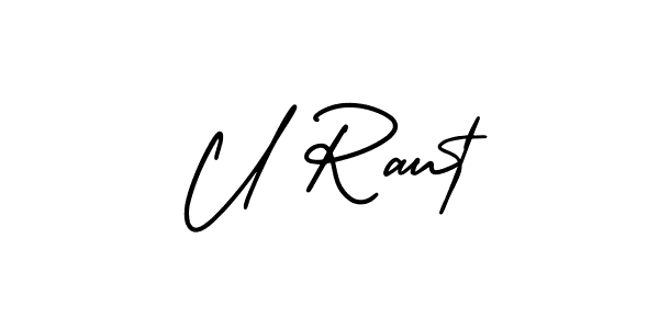 The best way (AmerikaSignatureDemo-Regular) to make a short signature is to pick only two or three words in your name. The name U Raut include a total of six letters. For converting this name. U Raut signature style 3 images and pictures png