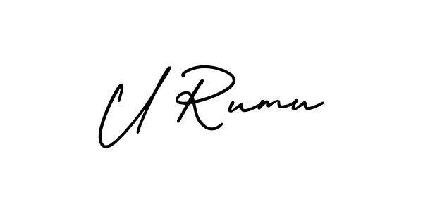 Similarly AmerikaSignatureDemo-Regular is the best handwritten signature design. Signature creator online .You can use it as an online autograph creator for name U Rumu. U Rumu signature style 3 images and pictures png