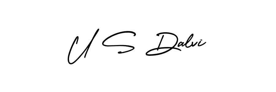 You should practise on your own different ways (AmerikaSignatureDemo-Regular) to write your name (U S Dalvi) in signature. don't let someone else do it for you. U S Dalvi signature style 3 images and pictures png