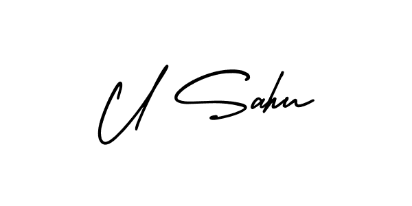 Similarly AmerikaSignatureDemo-Regular is the best handwritten signature design. Signature creator online .You can use it as an online autograph creator for name U Sahu. U Sahu signature style 3 images and pictures png